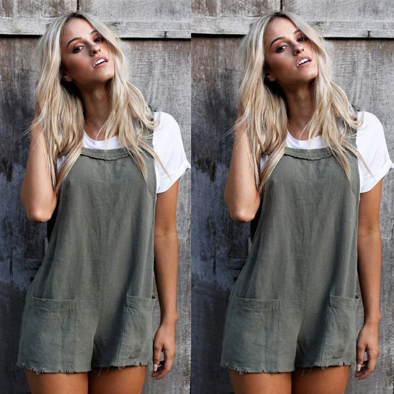 Женский винтажный комбинезон свободный короткий с карманами летняя мода|Женские