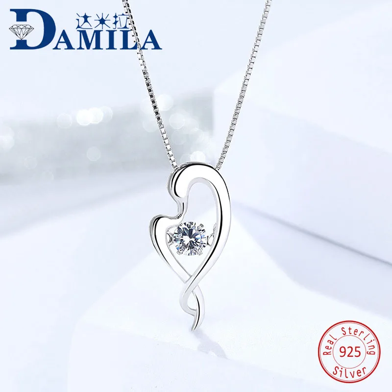 

Fashion crystal heart 925 Sterling Silver pendant necklace Fashion silver choker jewelry necklaces for women girl female