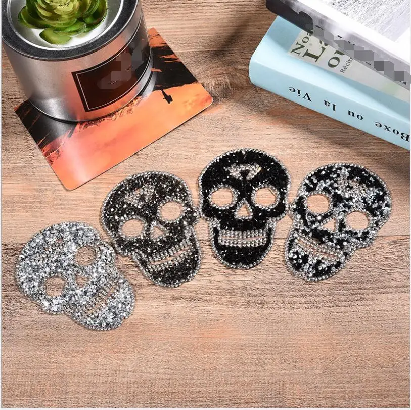 Новинка 1 шт. забавный стразы вышитый череп нашивка железная аппликация для