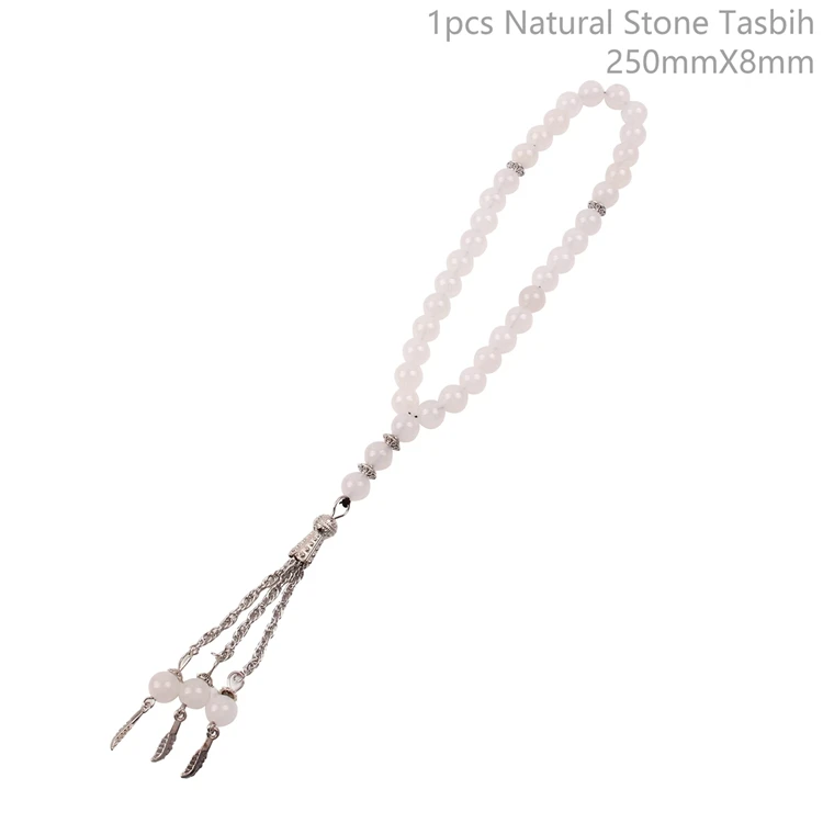 White FENGRISE Tasbih натуральный камень драгоценный камень тесбиг Рамадан молитвенные бусы браслет цепочка Шарм Misbaha ИД Мубарак Рамадан вечерние украшения - Цвет: White