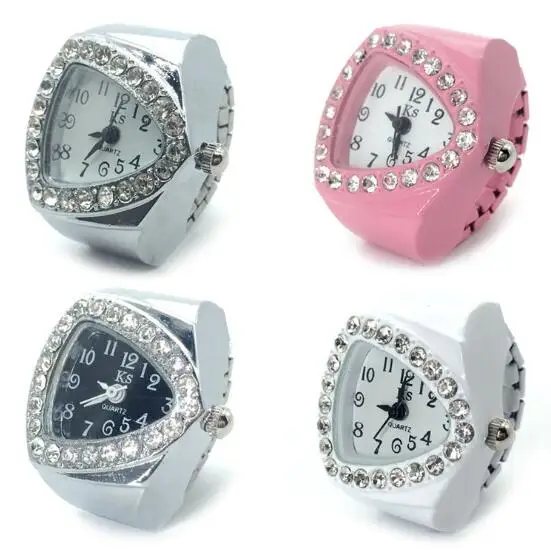 15 шт/лот Rhinestone Finger часы кольца электронные часы круглые эластичные кварцевое кольцо часы для женщин студентов подарок оптом