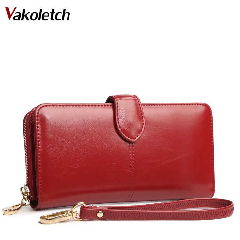 

2022 Women Wallets Oil Wax Leather Fashion Hasp Long Coin Purse Money Pocket Holders Of Wristlet Female Wallet Clutch Bag KL119