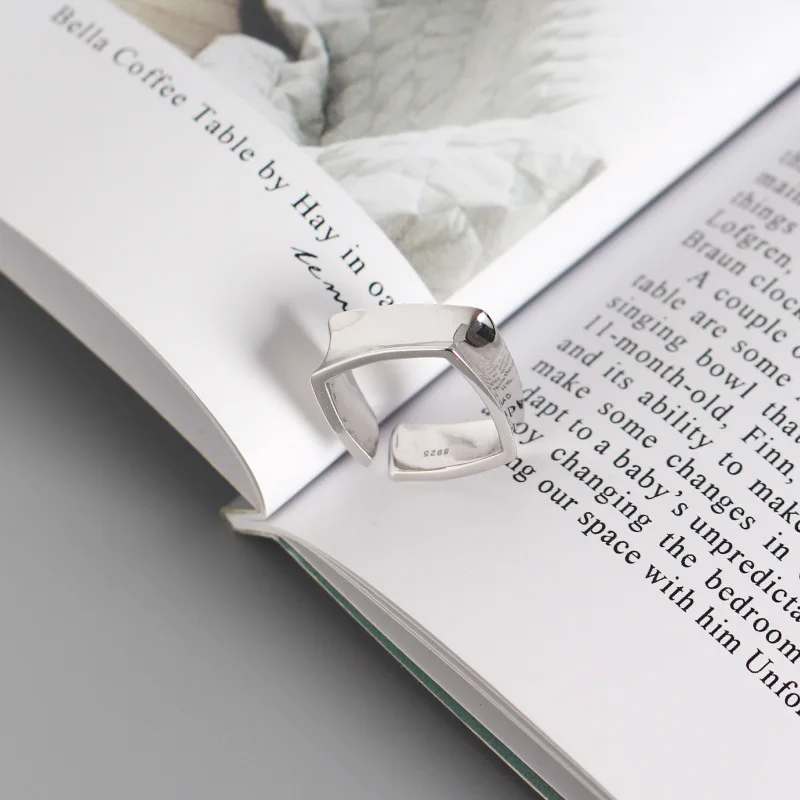 

YPAY Pure 925 Sterling Silver Open Rings Korean INS Personality Geometric Square Smooth Ring for Women Men Punk Jewelry YMR732