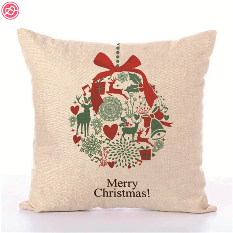 45*45cm Christmas Decorations For Home Santa Clause Deer Cotton Linen Jute Pillow Case Decoration Gifts Favors | Дом и сад