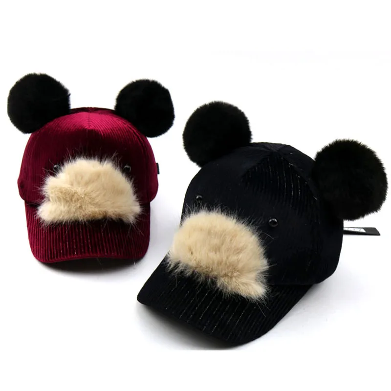 Hat for boy and girl Children's hat 2018 autumn winter new cute cartoon double ball pompom hats baseball caps kids Snapback | Детская
