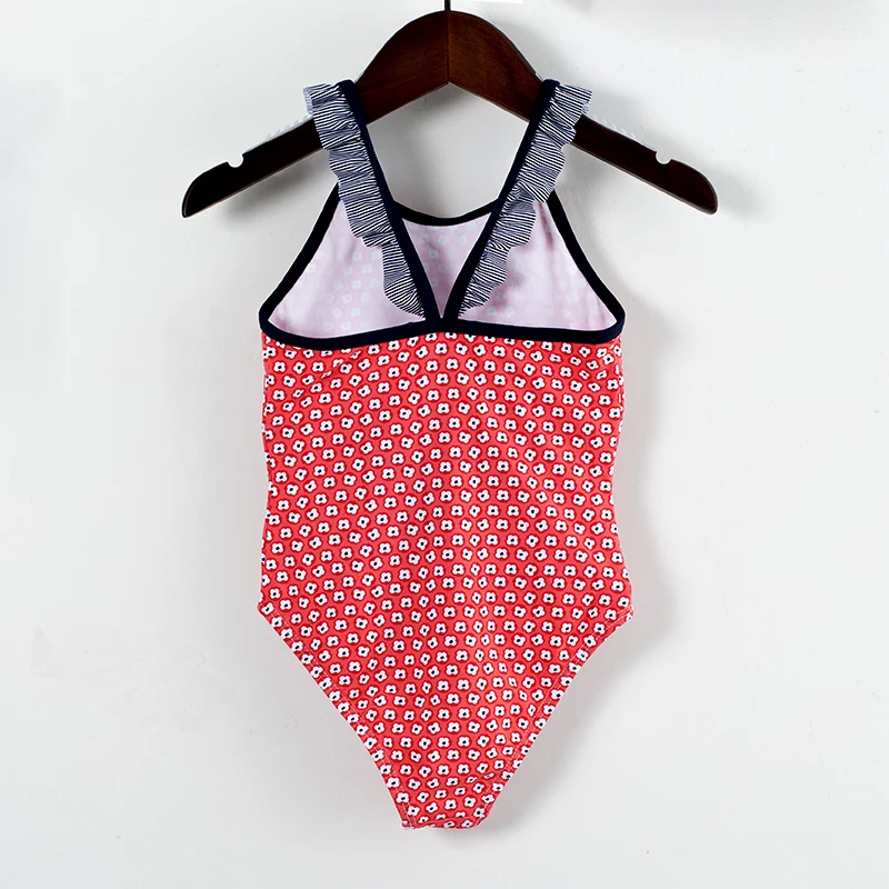 Слитный купальник для девочек От 2 до 8 лет детский красный с цветочным рисунком