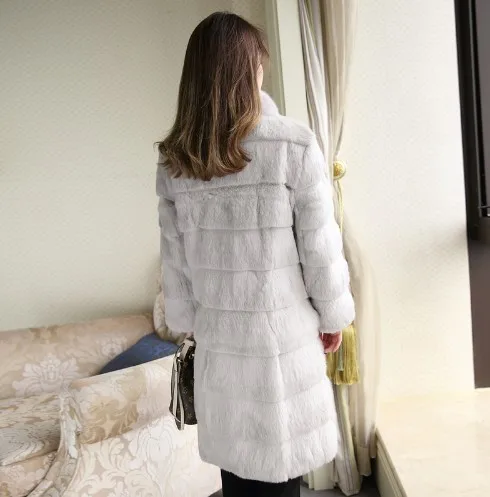 Высококачественное новое натуральное пальто из кроличьего меха с волнистой