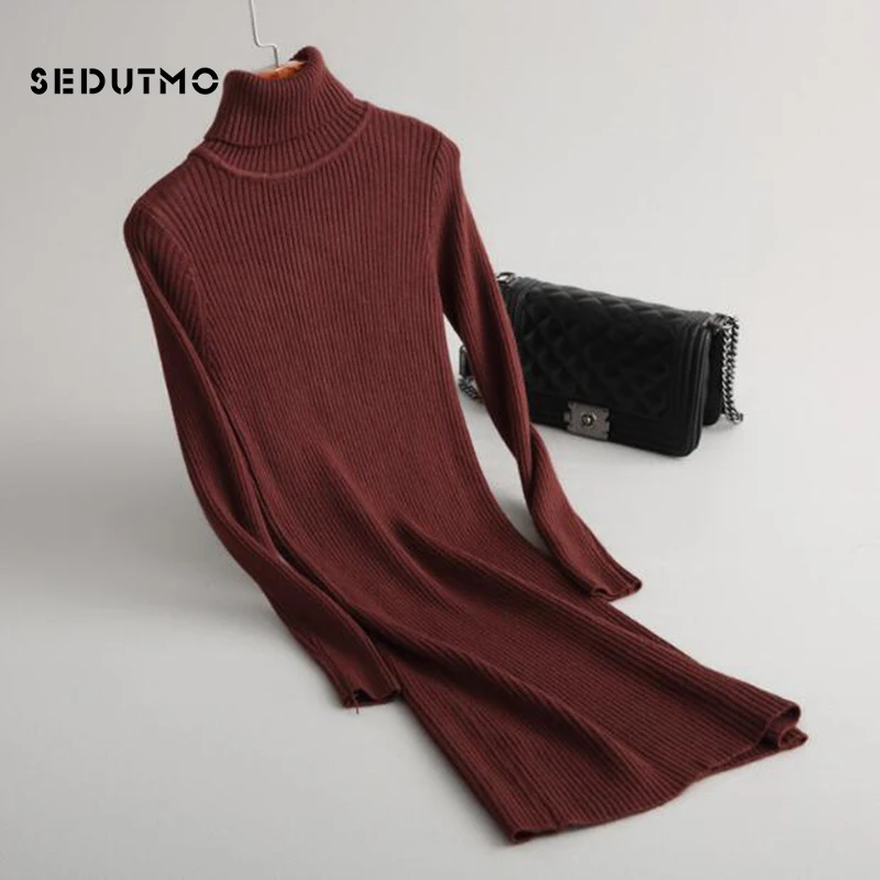 Зимнее сексуальное платье SEDUTMO с высоким воротником женские вязаные платья