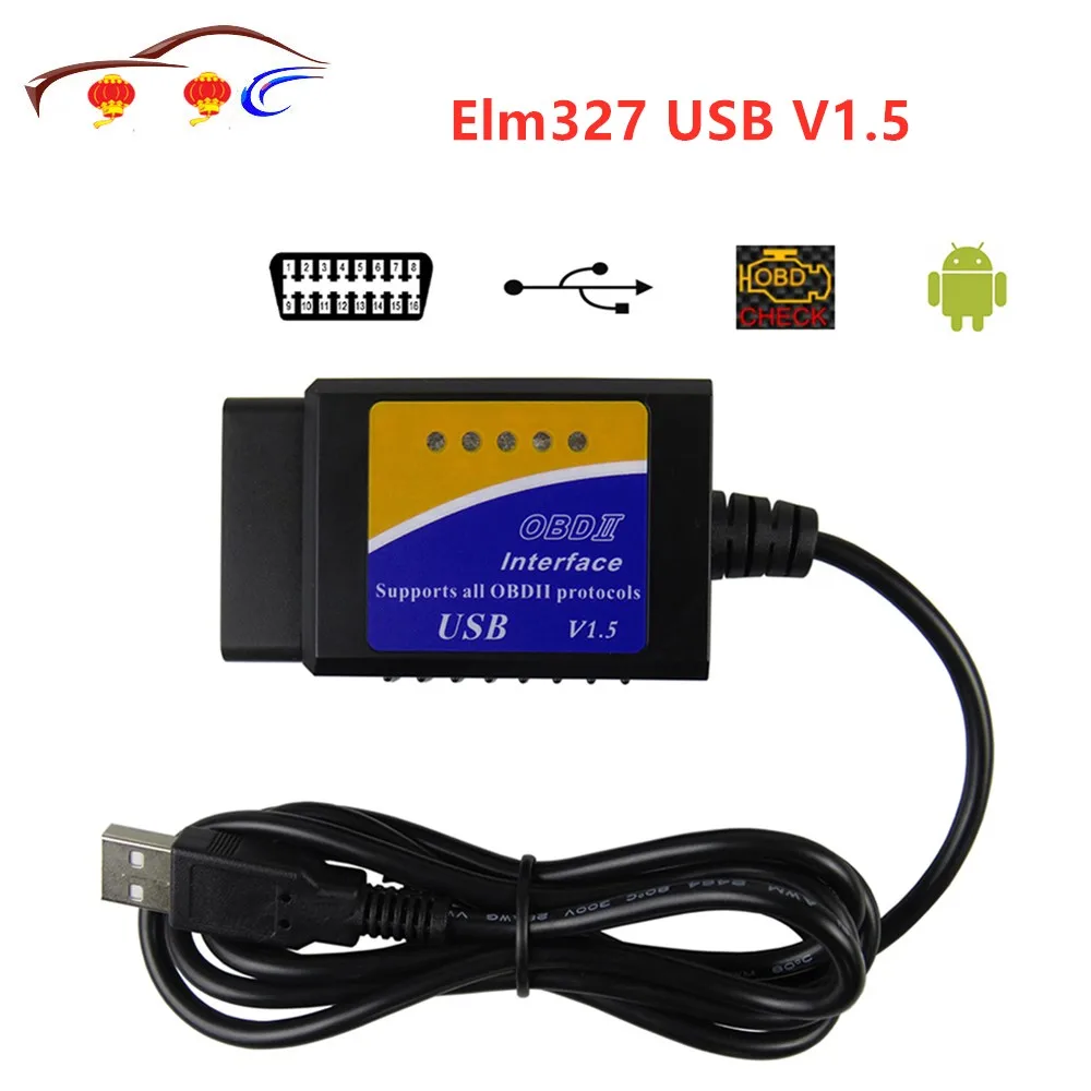 Автомобильный диагностический интерфейс ELM327 сканер с USB V1.5 OBD2 ELM 327 V 1 5 OBDII