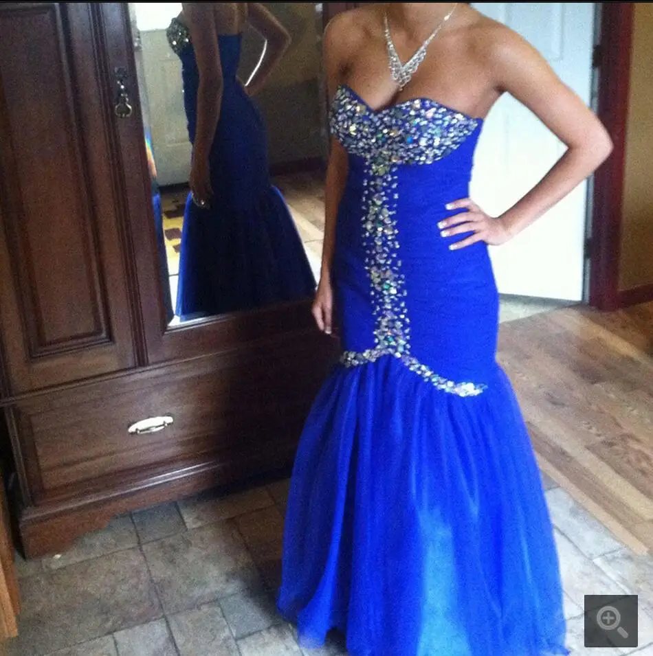 2016 Новый дизайн Королевский синий сильно бисером платье для выпускного со