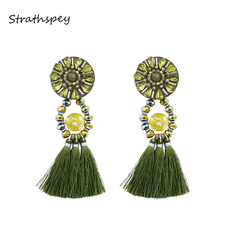 Винтажные женские серьги-кисточки STRATHSPEY из натурального камня с кристаллами