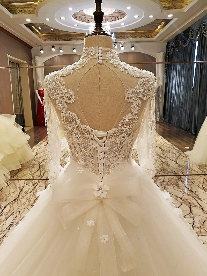 100% реальные фотографии Robe De Mariage 2018 кружева до пола Длина полный Бисер Свадебные