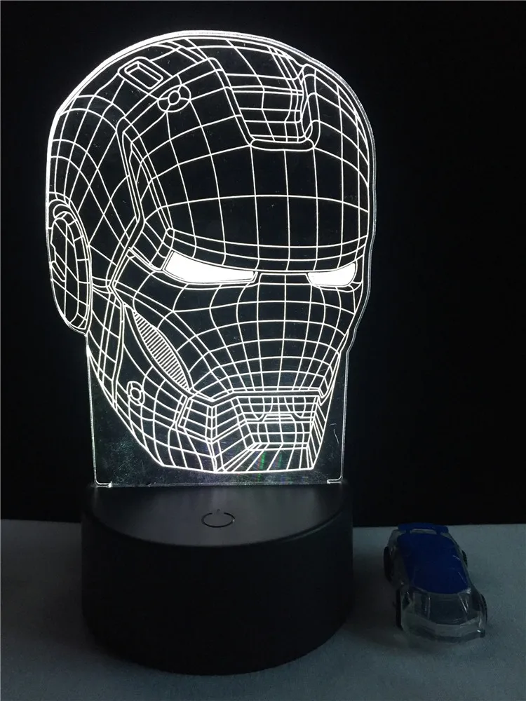 Мультяшный Железный человек голова 3D лампа спальня ночник Подарки светодиодные фонари USB многоцветный декоративный праздничный подарок игрушка освещение