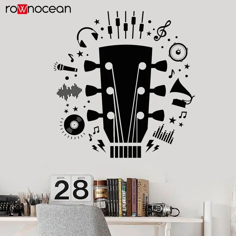 Виниловые наклейки на стену с электрогитарным проигрывателем музыкальной рок