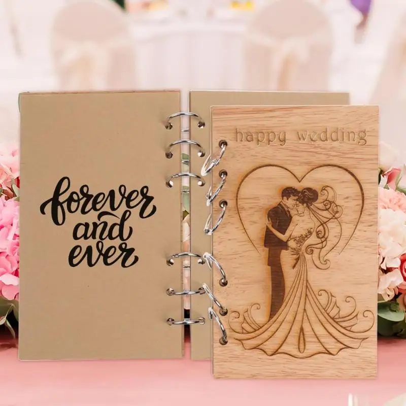 Свадебные книги для гостей деревянные ретро пустотелые кружевные блокноты