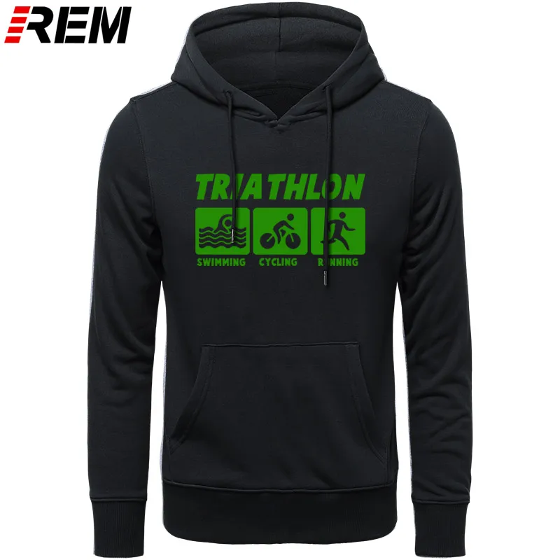 REM, новинка, мужские повседневные толстовки, Триатлон, лучший хлопок, круглый вырез, длинный рукав, уличная одежда, мужская спортивная одежда, Толстовки, Толстовки - Цвет: BLACK GREEN