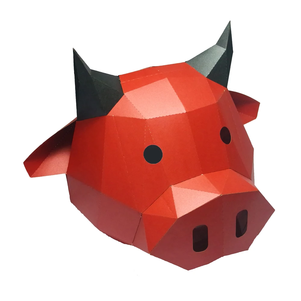 3D Бумажная Маска модный красный бык корова костюм животного косплей сделай сам