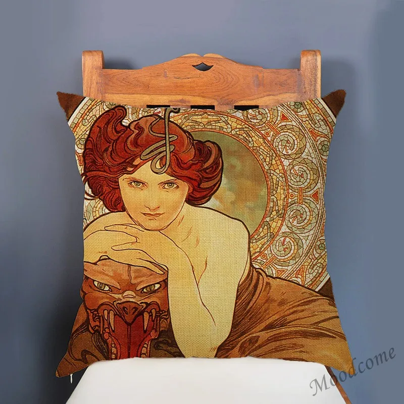 Винтажная Европейская художественная Nouveau Mucha галерея декоративная подушка для