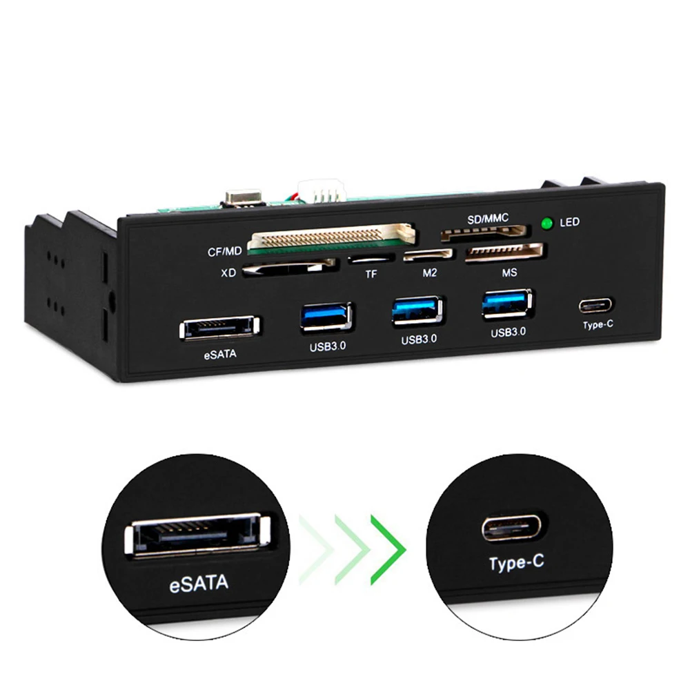 EN-Labs 5,2" PC компьютер Передняя панель USB 2,0 кард-ридер с 3 портами USB3.0, Type-C, eSATA, MD, SD/MMC, XD, TF, M2, MS, 64G CF ридер