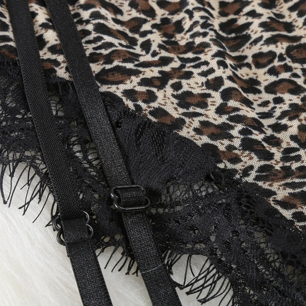 

3Pcs Lace Patchwork Leopard Lingerie Set Women Erotic Adjustable Straps Bralette Briefs Underwear with Garter Lingerie Babydoll