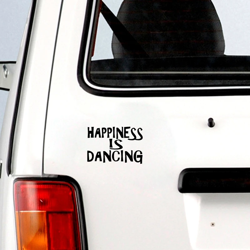 

QYPF 13.2CM*9CM Funny Vinyl Car Sticker Decal Black Silver Happiness Is Dancing Car Styling C15-3215