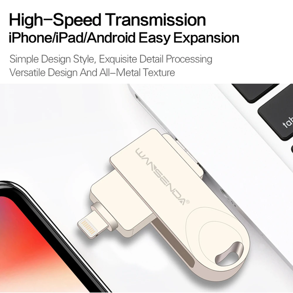 WANSENDA 3 в 1 флеш накопитель USB 0 OTG 128 Гб 64 ГБ 32 16 Pendrive для iPhone X 8 7 Plus мобильный ПК ручка