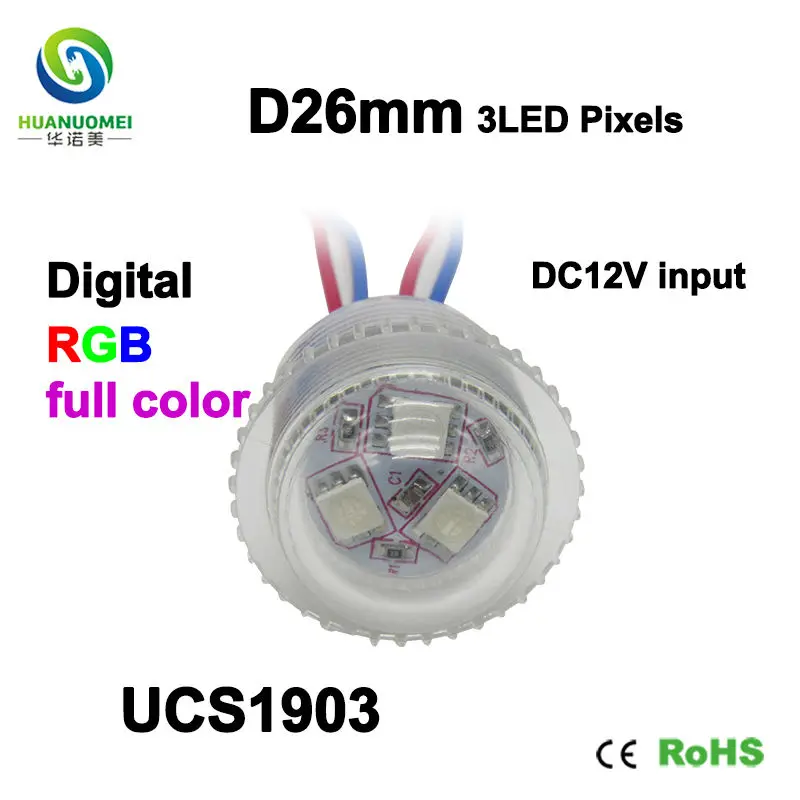 full color UCS1903 26mm pixels 3LEDs 5050 smd rgb led digital module light bulb DC12V input waterproof IP67 Transparent Cover | Лампы и