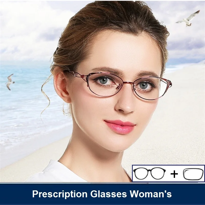 

ELECCION Fashion Metal Oval Rim Woman's Glasses Prescription Myopia Optical Frame with Diopter Lenses Progressive Anti Blue Ray