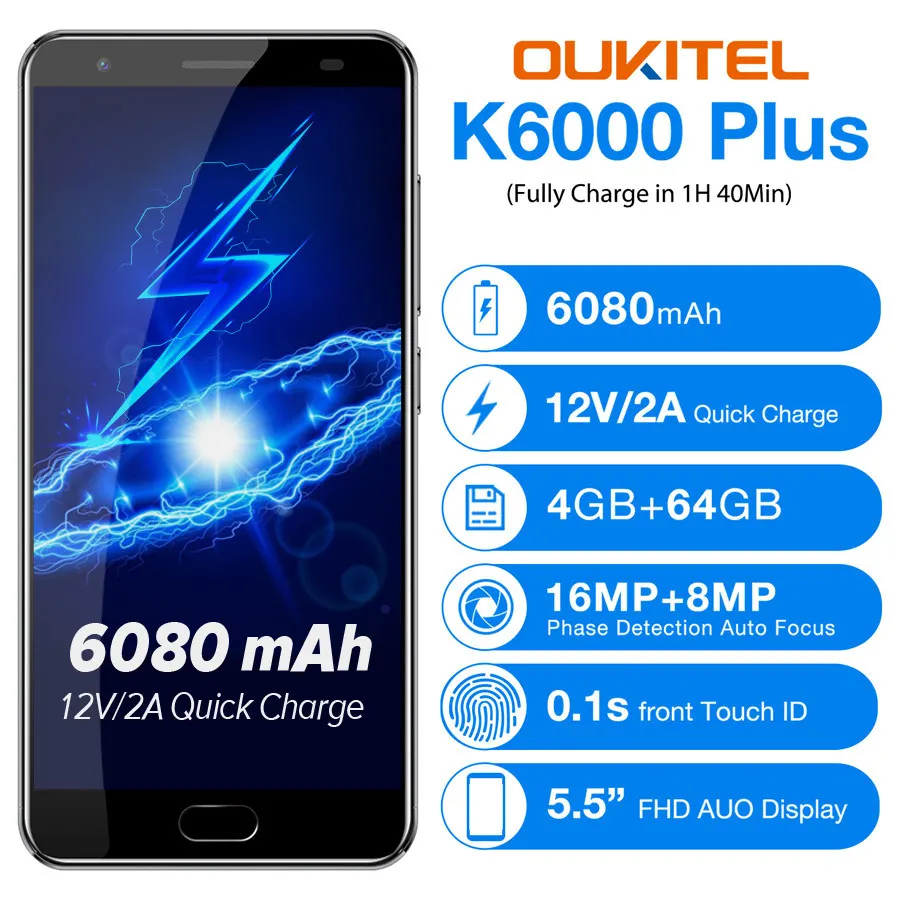 Оригинальный Oukitel K6000 Plus 4G LTE мобильный телефон MTK6750T Octa Core 5 &quotFHD 1920x1080 4 Гб RAM 64 ROM 16