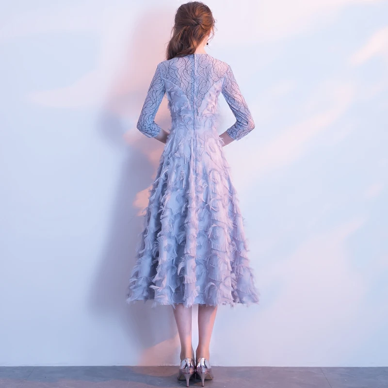 Robe De Soiree платья для выпускного вечера с сиреневыми перьями А-образные длинные женские вечерние платья с длинными рукавами Вечерние платья