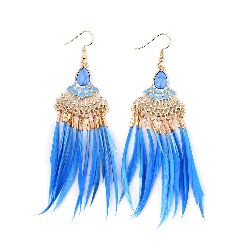 1 пара женские этнические длинные висячие серьги с перьями в богемном стиле