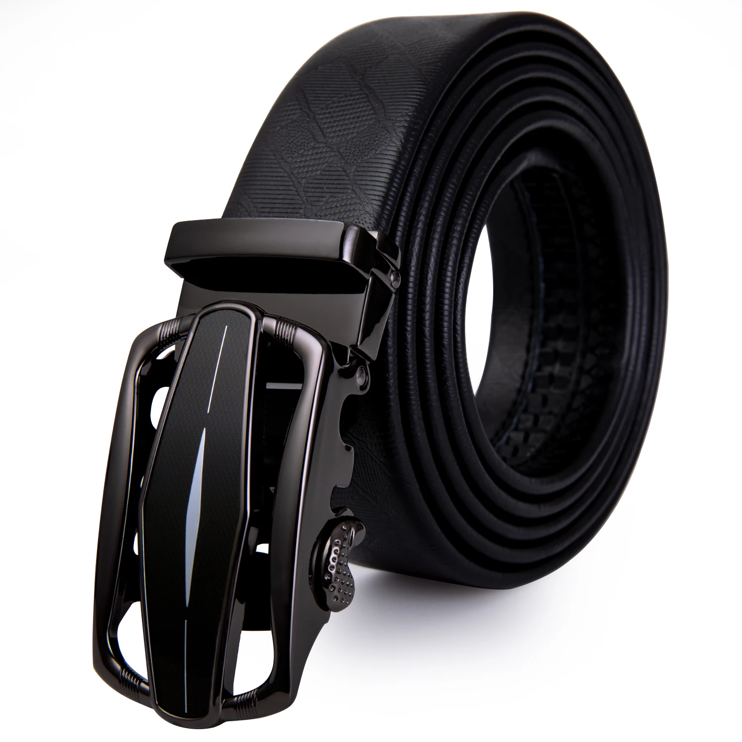 

BK-2071 Barry.Wang 2019 New Fashion Automatic Alloy Hollow Buckle Belt Men Authentic Black Cowhide Leather 160cm Belts For Men