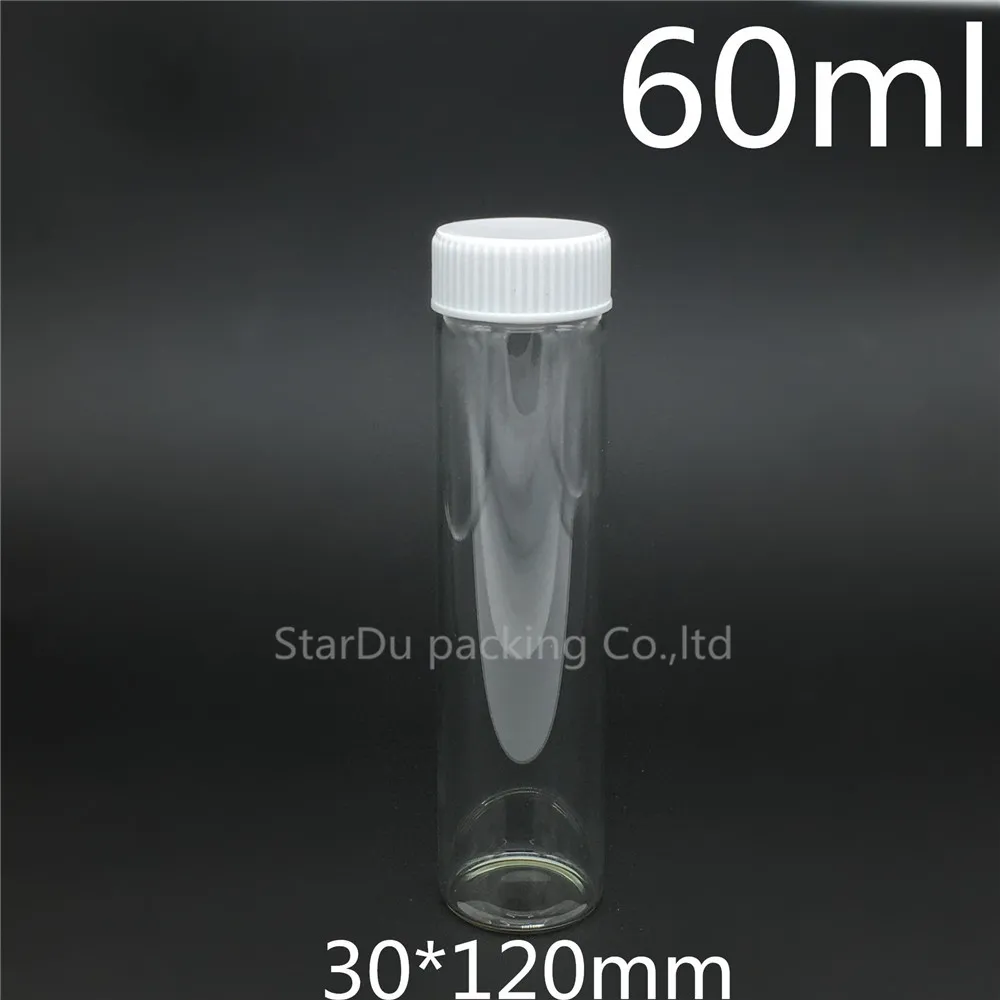 

500pcs 30*120mm 60ml Screw Neck Glass Bottle With Plastic Cap For Vinegar Or alcohol,carft/storage Candy Bottle