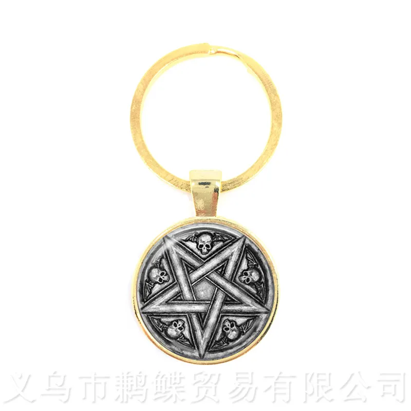 

Supernatural Wickedest Pentacle Satanic Keychain Glass Cabochon Goth Pendant Keyring Wiccan Star Gift For Pray for happines