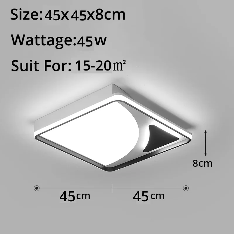 square 45x45x8cm 45w Потолочные светильники черного и белого цвета, современные светодиодные светильники для гостиной, спальни, дома, деко, с регулируемой яркостью, с пультом дистанционного управления - Цвет корпуса: square 45x45x8cm 45w