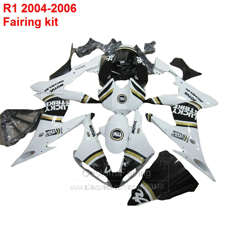 

Custom Fairing kit For YAMAHA YZF R1 04 - 05 ( LUCKY decal + white ) 2004 2005 2006 Injection fairings SZ94