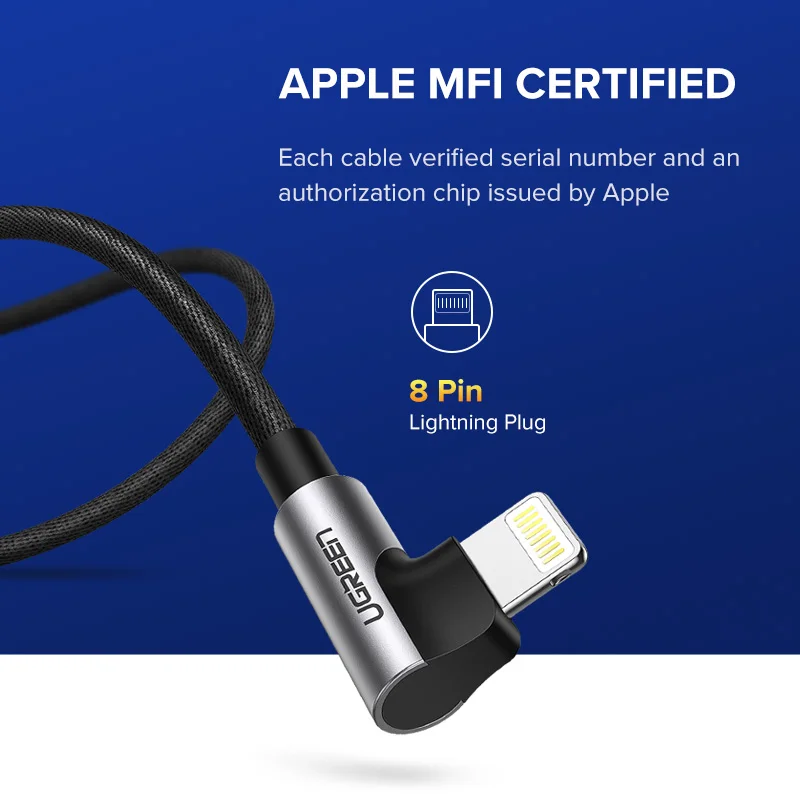 Ugreen USB кабель для передачи данных для iPhone 11 Pro X Xs 2.4A Lightning Быстрый зарядный кабель для передачи данных для iPhone 8, 7, 6, 6S 5S мобильного телефона Зарядное устройство кабель