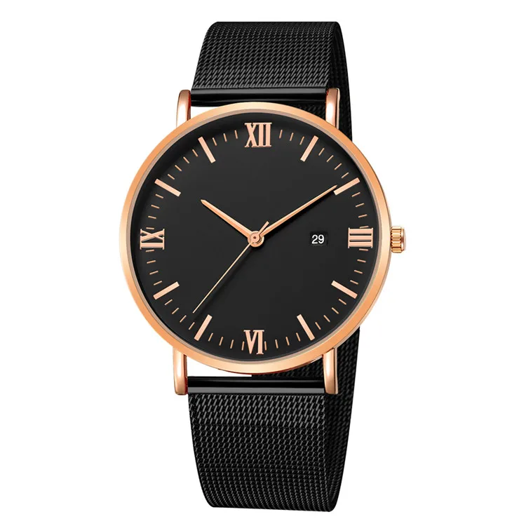 black rose black Relogio Masculino модные римские цифровые часы мужские Лидирующий бренд кварцевые часы из нержавеющей стали с сетчатым РЕМЕШКОМ НАРУЧНЫЕ ЧАСЫ erkek kol saati - Цвет: black rose black