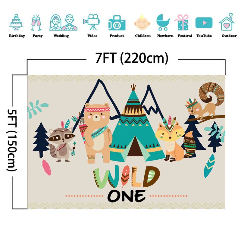Neoback Wild One Backdrops Woodland 1st Birthday Background Buffalo Animal Bohemia для дня рождения баннер украшение