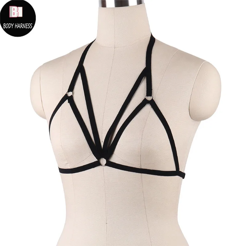 Женский бюстгальтер для бондажа черный пастельный портупея в готическом стиле с