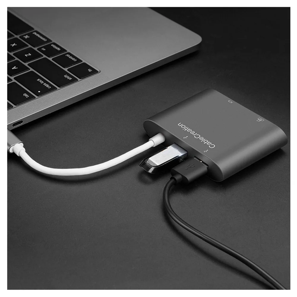 Адаптер с USB C на VGA Type (совместим Thunderbolt 3) Ethernet + 3 0x2 мультипорта совместимый MacBook Pro
