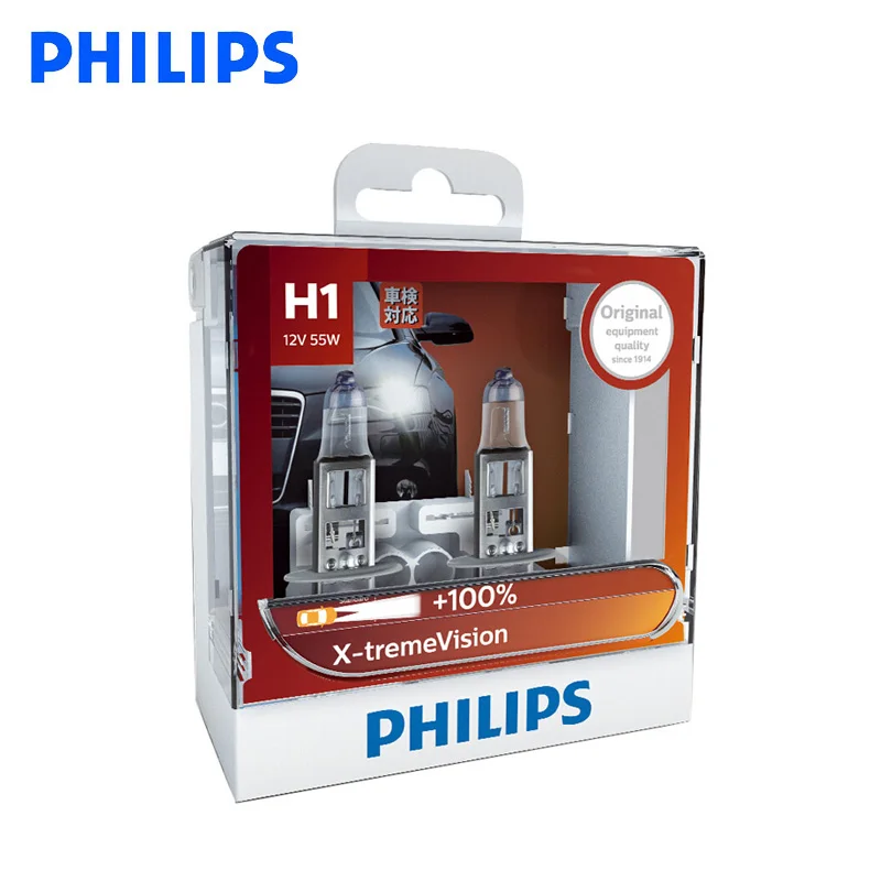 

Philips Original H1 H4 H7 H11 HB3 HB4 X-treme Vision Car Headlight Bright Halogen Bulbs ECE Approve 100% More Vision, Pair