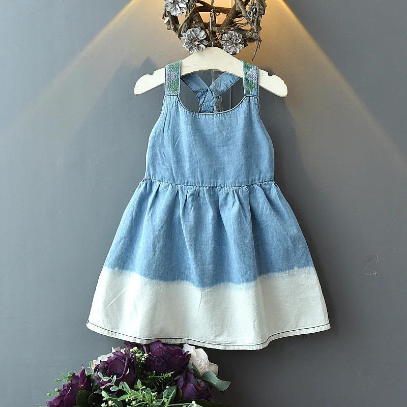Lovely Dress 2019 Summer Baby Princess Jean Denim Gradual Change Design Clothes Criss-Cross Back Girls | Детская одежда и обувь