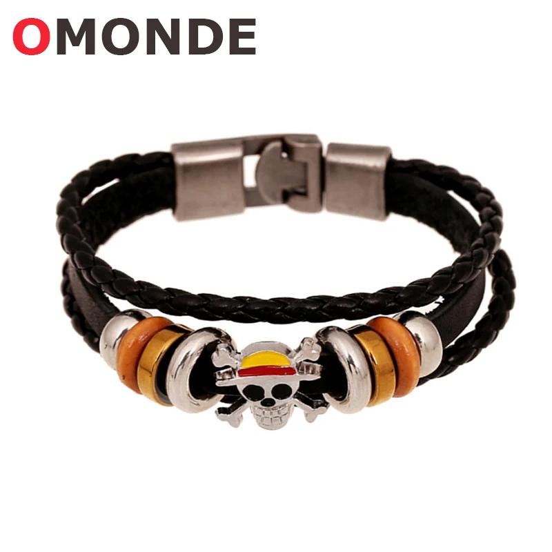 OMONDE Новое поступление черная кожаная цепочка скелет браслеты с черепами