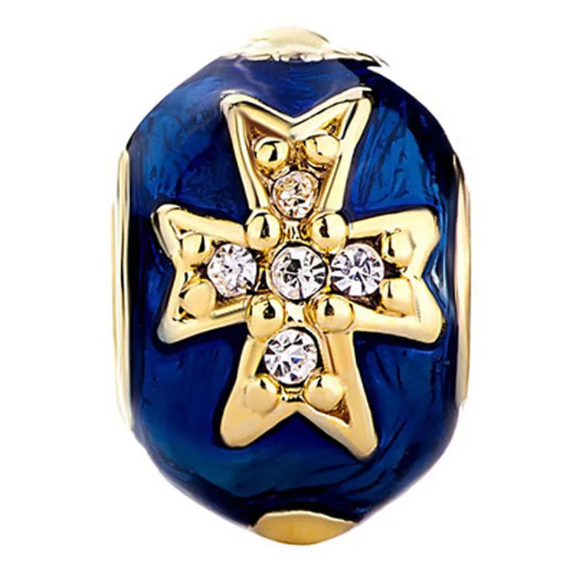 Подходящие Шарм-браслеты Pandora голубое яйцо Faberge прозрачные бриллиантовые бусины