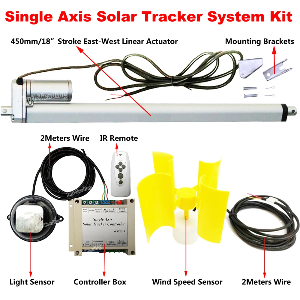 

Single Axis Solar Panel Tracking Solar Tracker System W/ 18" Linear Actuator 12V 1500N DC Motor W/ Controller Set W/ Wind Sensor