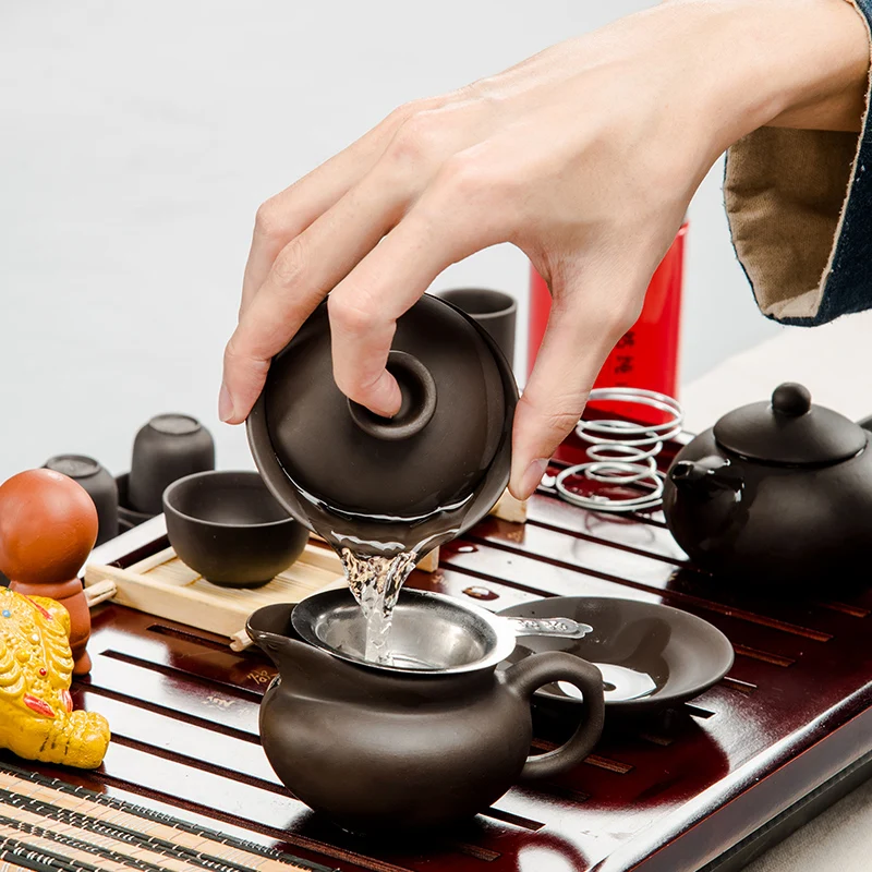 Элегантный китайский чайный сервиз Gungfu чайные чашки горшок поднос из массива