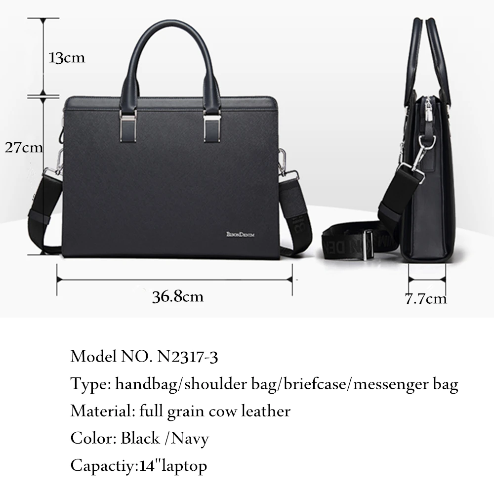 Мужская деловая сумка мессенджер BISON DENIM кожаная через плечо для ноутбука 14