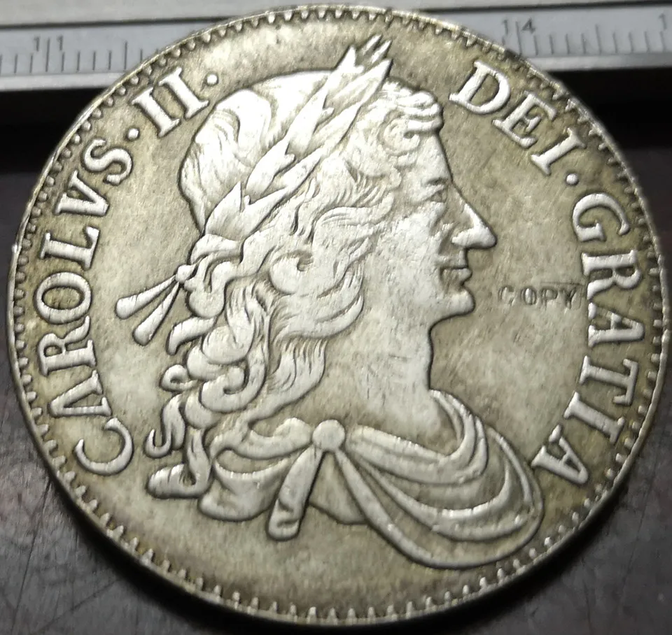 1667 Англия 1 Корона Чарльз II 2 й портрет Посеребренная копия монеты|Безвалютные