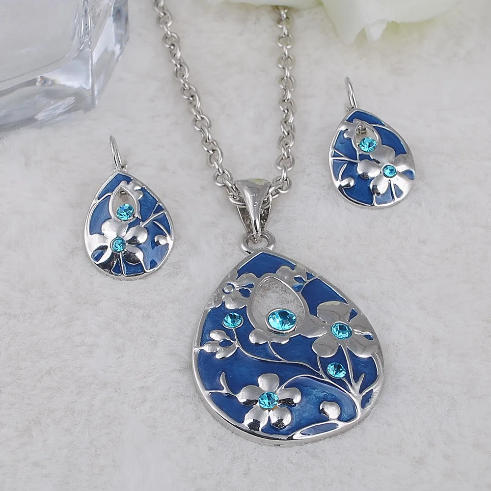 Charm Necklaces &ampPendants for Women 2 Color Water Drop Necklace Earrings Set Choker Crystal Rhinestone Pendant Jewelry Gift | Украшения